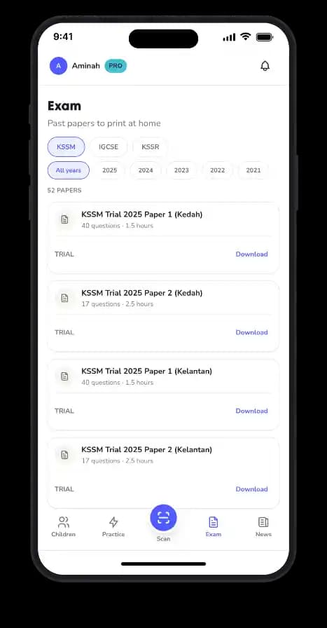 A printable Tupai exam worksheet with a QR code for step-by-step help