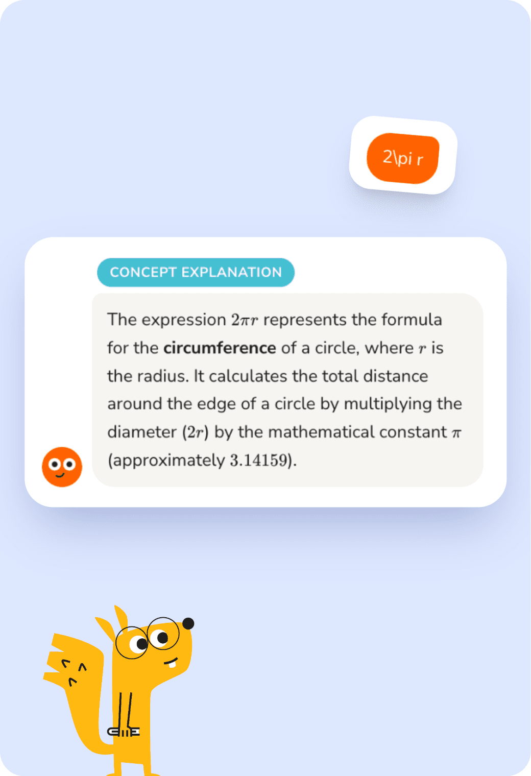 Tupai explaining that 2πr is the formula for the circumference of a circle